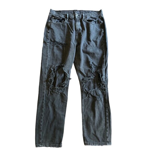 American Eagle Black 90s Slim Boyfriend Distressed Jeans Ripped Straight Leg 10 - Picture 1 of 10